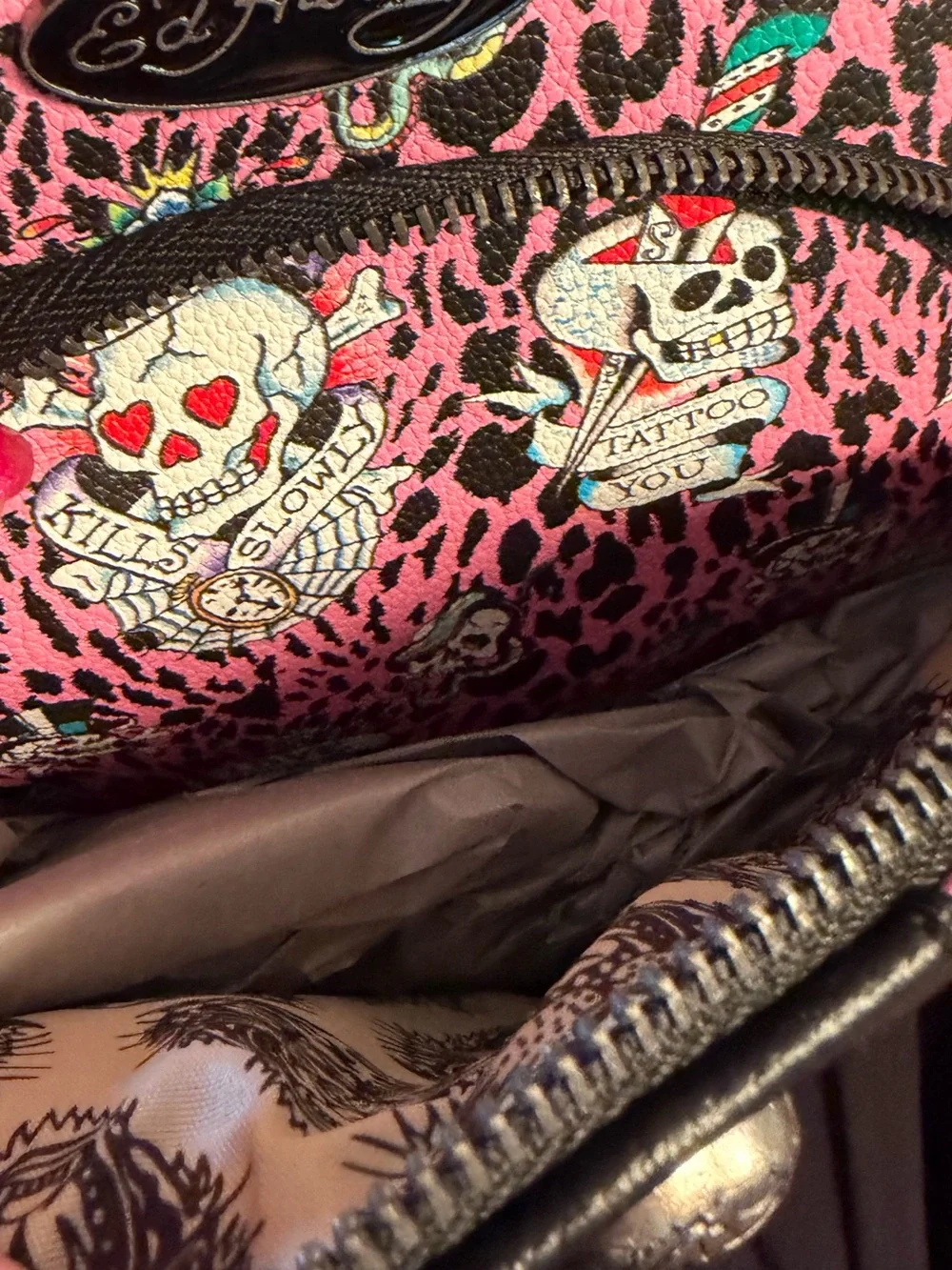 Ed Hardy NWT Pink Leopard Skull Tattoo Mini Backpack & Matching Wallet (P246)